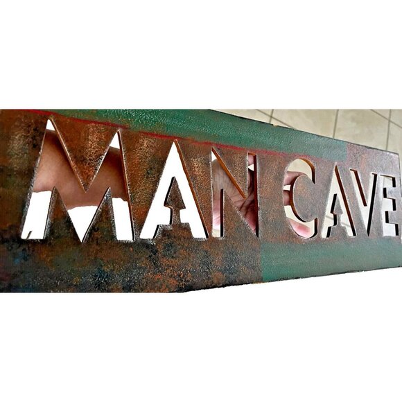 "Man Cave" Sign (Cut Out) - Great Gift For Dads Favorite Room Distressed Plaque - Picture 2 of 7
